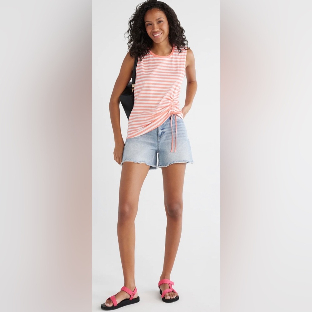Brand New Denim Shorts with Destructed Hem, 4" Inseam